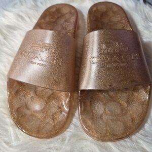 Coach Ulyssa Women's Rubber Jelly Slioach Rose Gold Glitter Slide Sandals 8